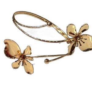 Floral Arm Cuff Bracelet Gold Tone With Flowers Upper Arm Jewelry Boho